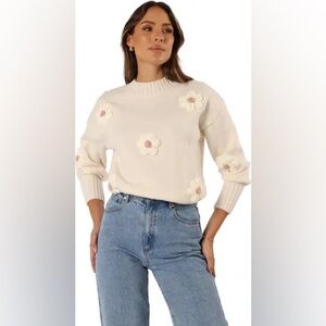 Petal & Pup Ivory Floral Knit Sweater
